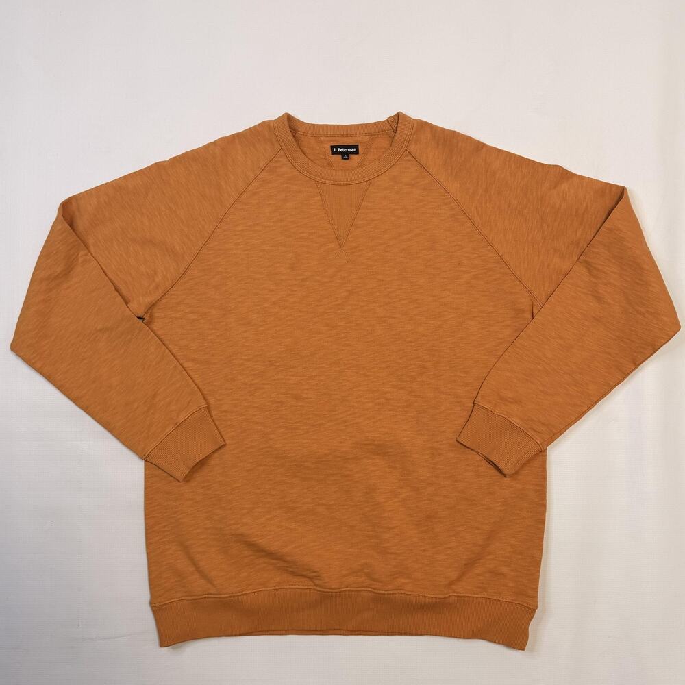 J. Peterman Sweatshirt Mens Large Orange Cotton Raglan Crewneck Pullover